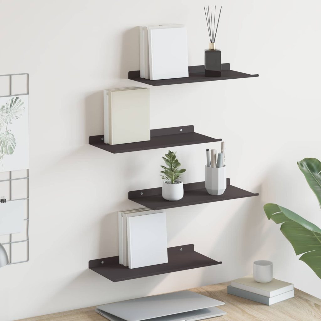 Seinähylly hyllyllä 4 pcs Musta 40 x 18 x 2,5 cm