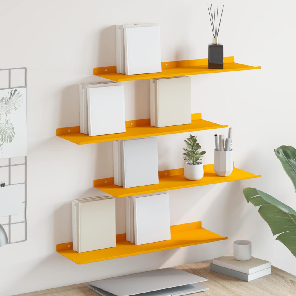 Seinähylly hyllyllä 4 pcs Sinappikeltainen 60 x 18 x 2,5 cm