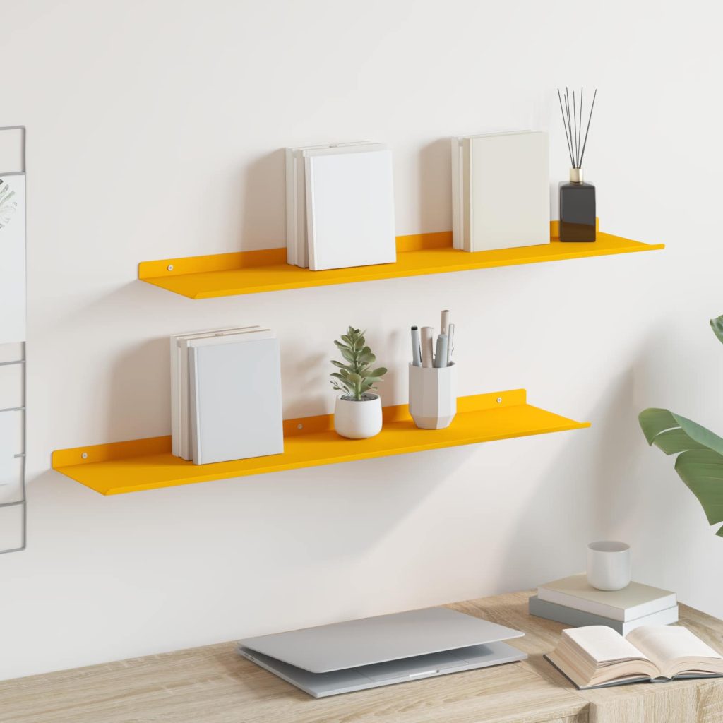 Seinähylly hyllyllä 2 pcs Sinappikeltainen 80 x 18 x 2,5 cm