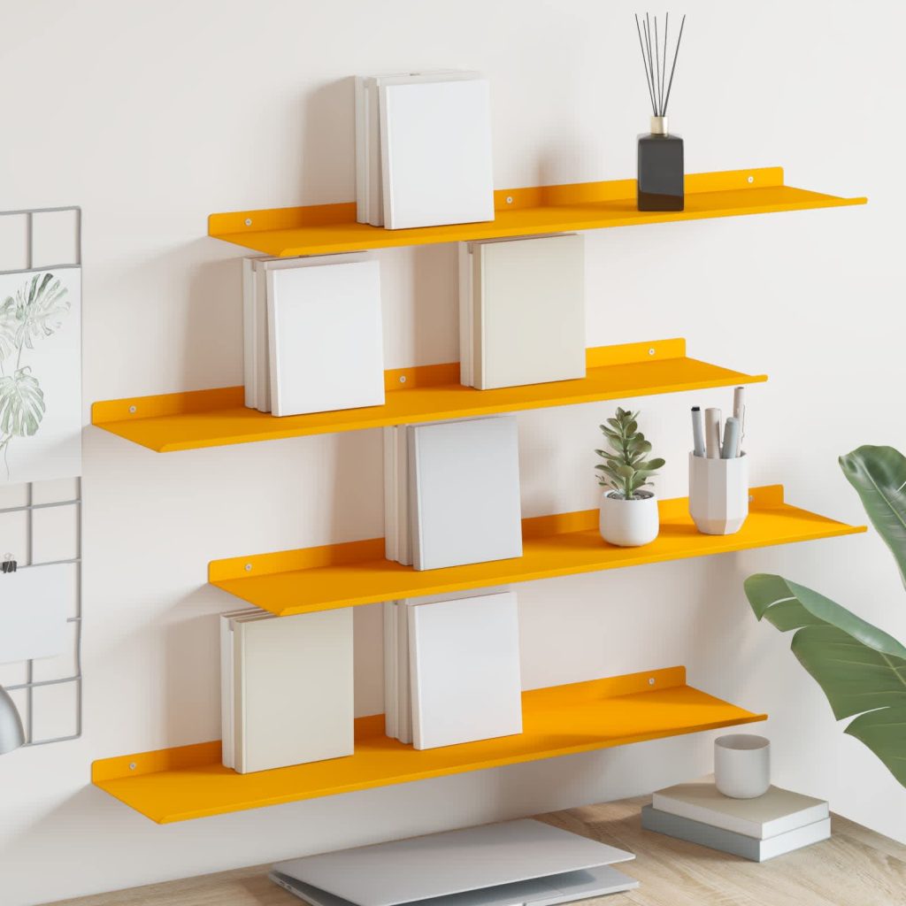 Seinähylly hyllyllä 4 pcs Sinappikeltainen 80 x 18 x 2,5 cm