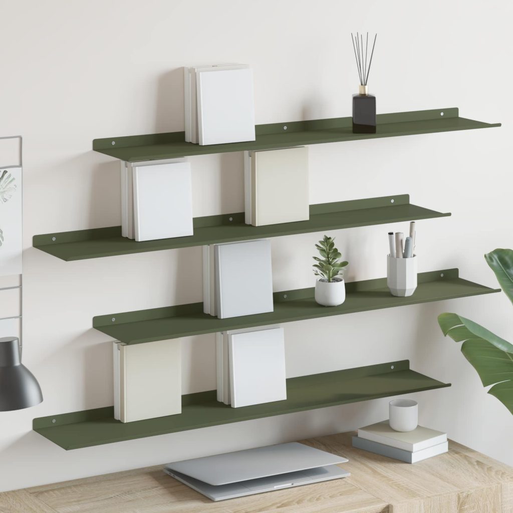 Seinähylly hyllyllä 4 pcs Oliivivihreä 100 x 18 x 2,5 cm