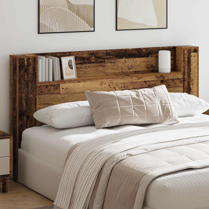 Päätykaappi LED:llä hyllyllä Vanha puu 180 x 16,5 x 103,5 cm