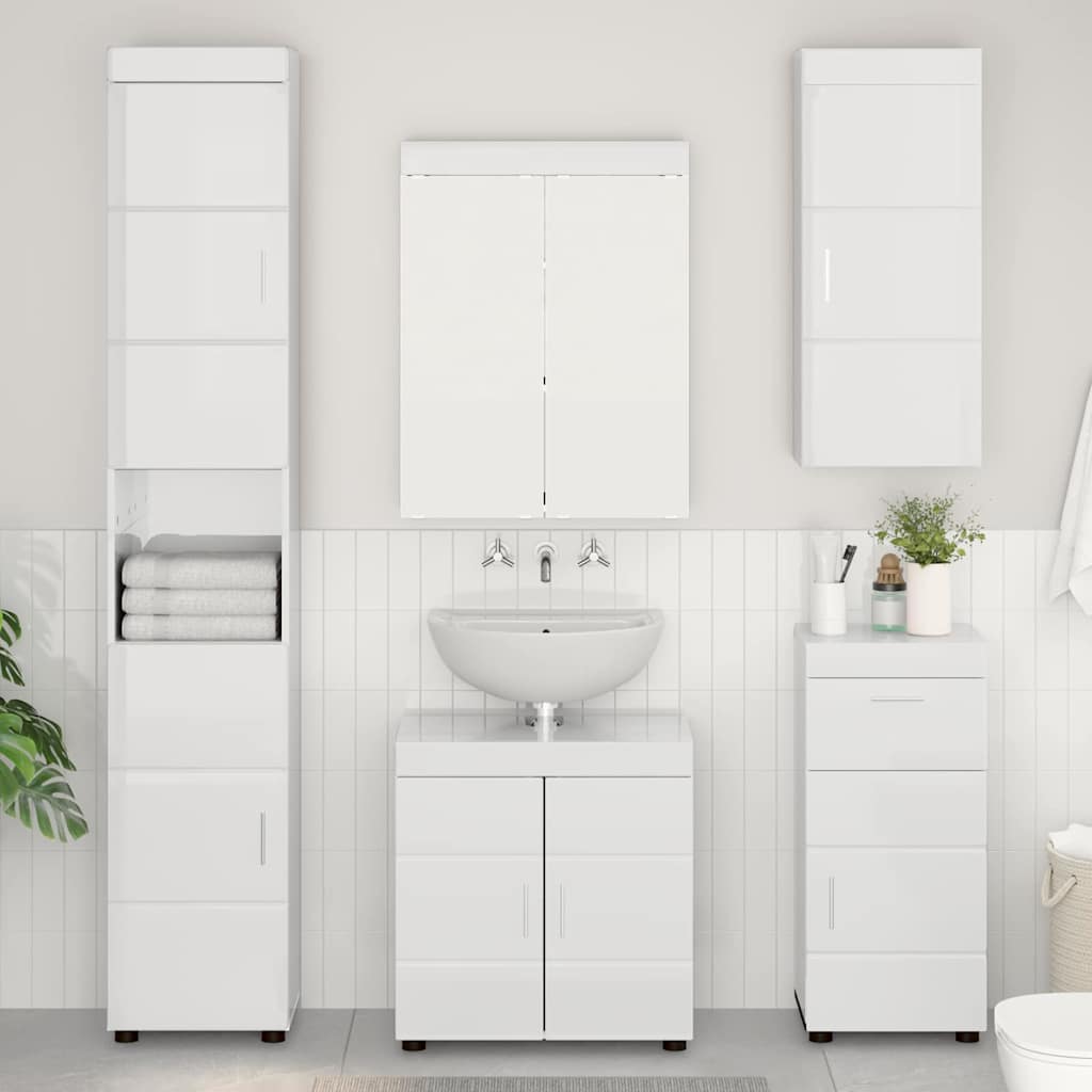 Kylpyhuoneen seinäkaappi ovella TULUM Korkean kiillon valkoinen