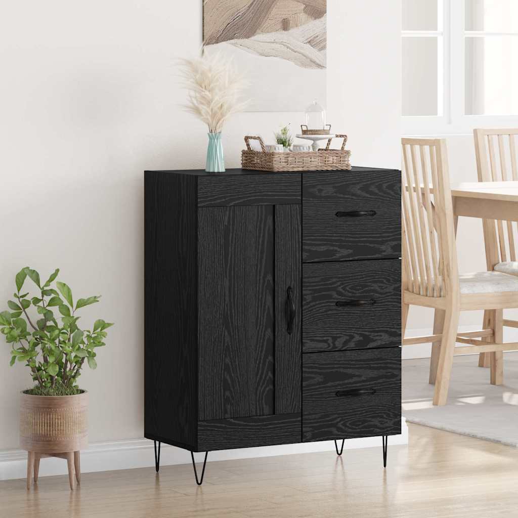 laatikon kanssa Musta tammi 69.5 x 34 x 90 cm Tekninen puu