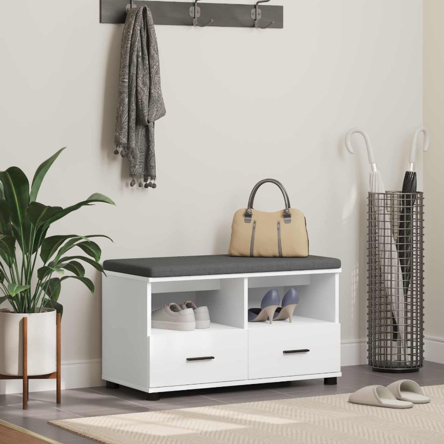 Halli penkki tyynyllä laatikon kanssa Valkoinen 80 x 38 x 46 cm