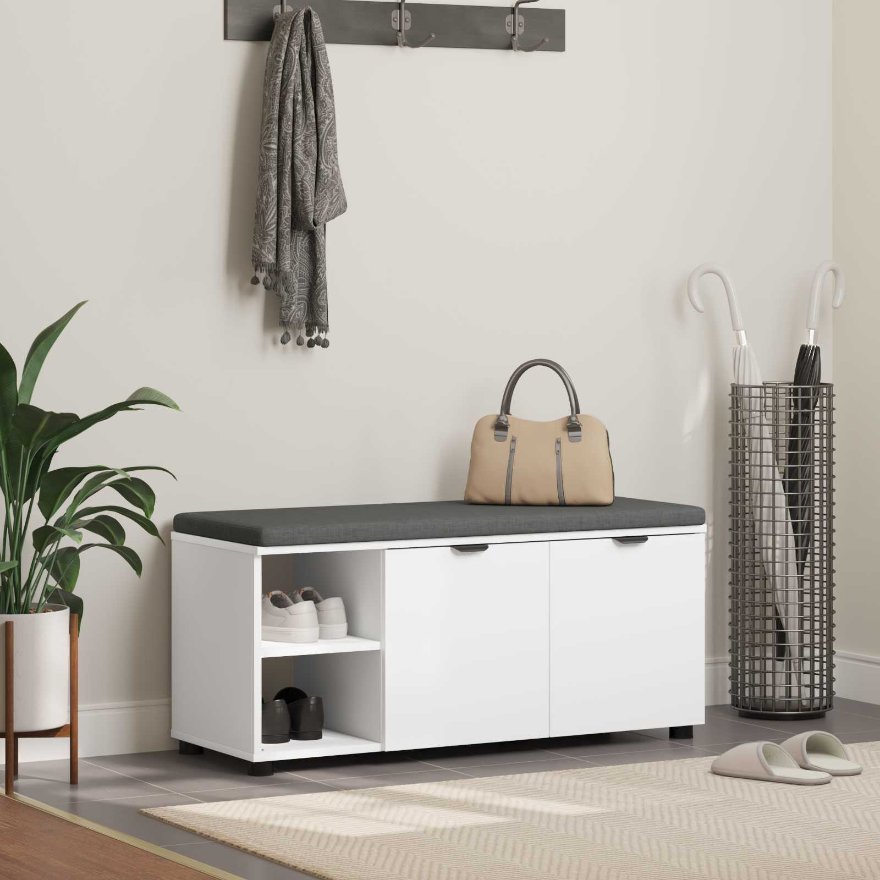 Halli penkki tyynyllä Yksivärinen Valkoinen 100 x 38 x 46 cm