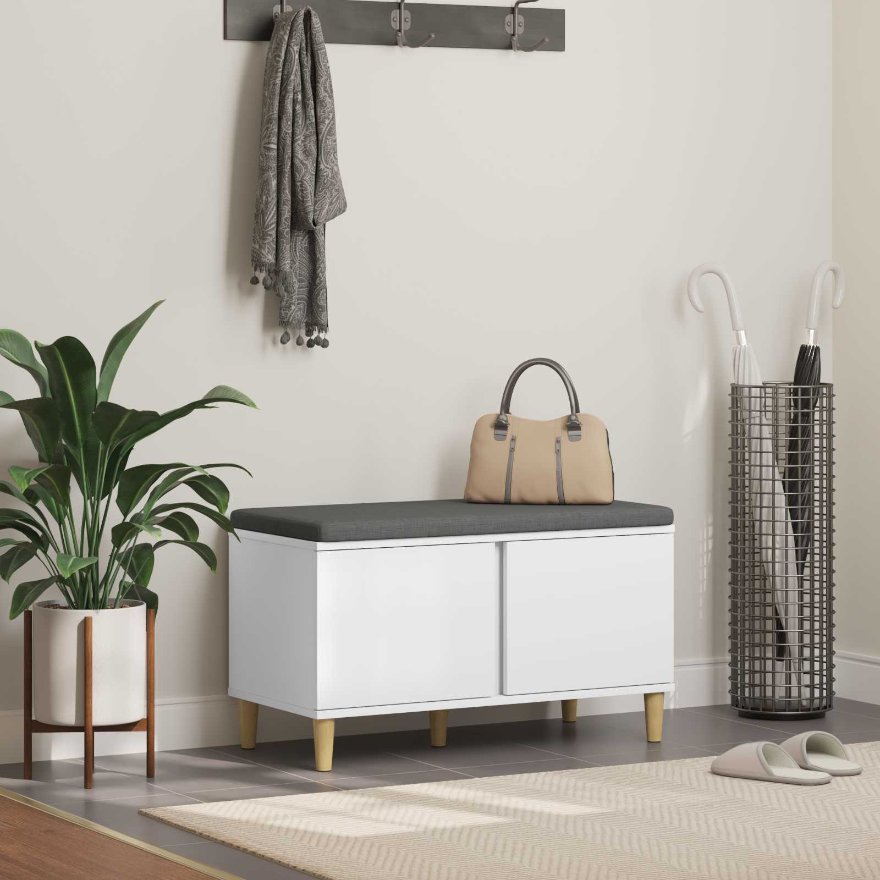 Halli penkki tyynyllä säilytystilassa Valkoinen 60 x 38 x 46 cm