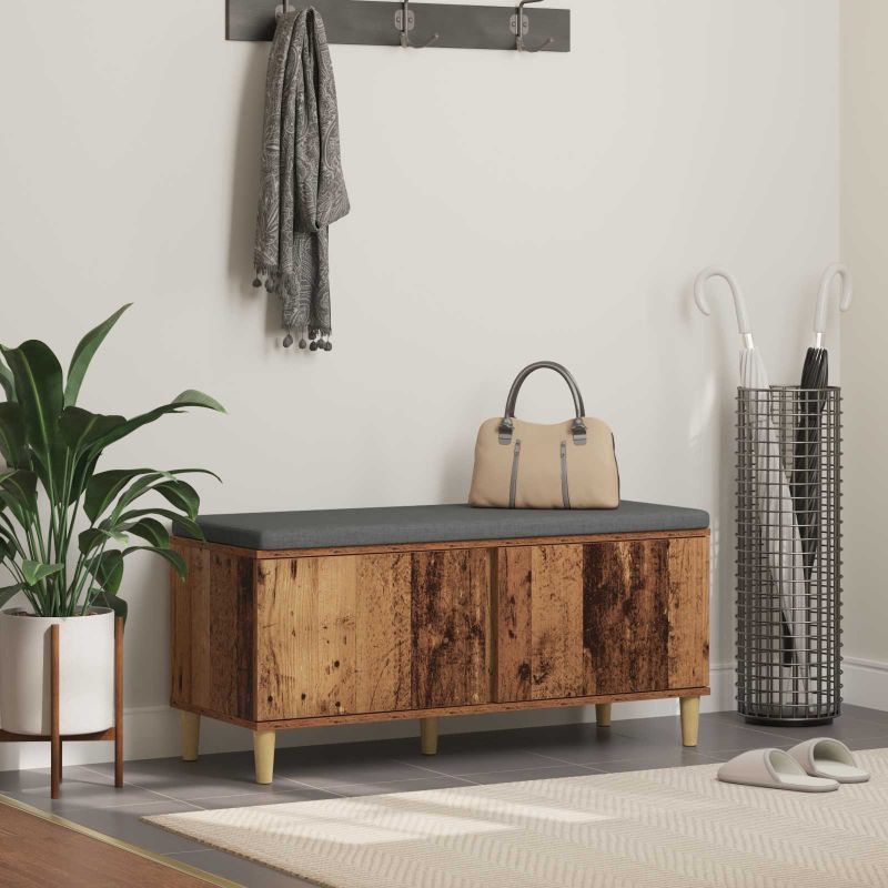 Halli penkki tyynyllä säilytystilassa Vanha puu 60 x 38 x 46 cm