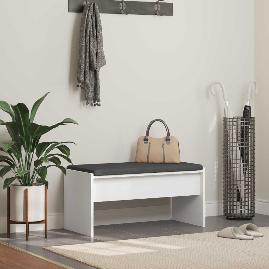 Halli penkki tyynyllä Valkoinen 80 x 38 x 46 cm