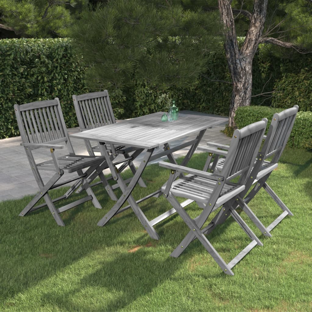 5-osainen ulkoruokailuryhmä täysi akaasiapuu harmaa