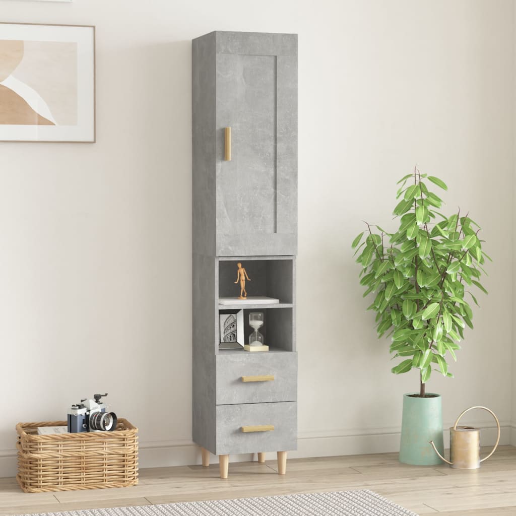 Kaappi betoninharmaa 35x34x180 cm tekninen puu