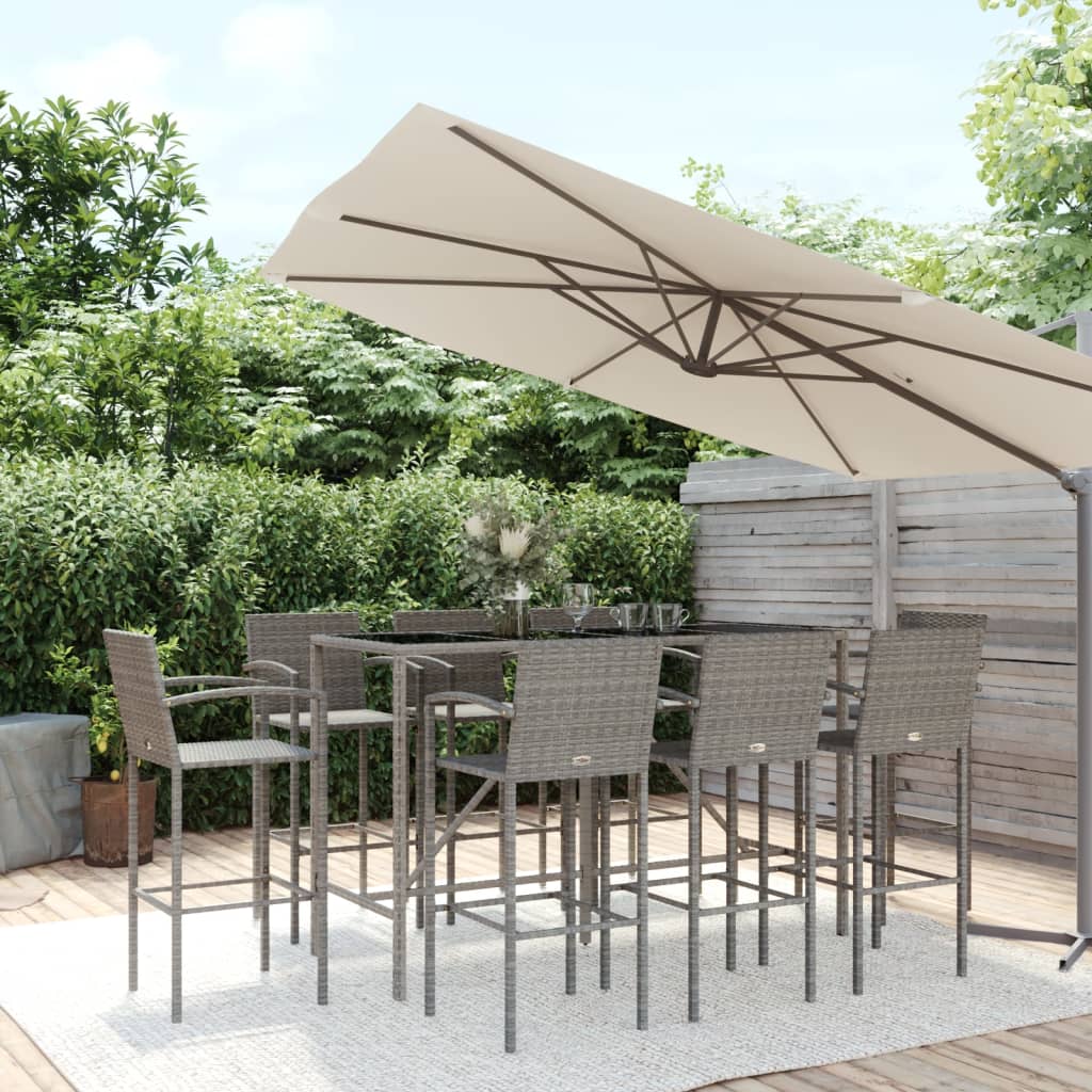 9-osainen Ulkobaarisarja harmaa polyrottinki