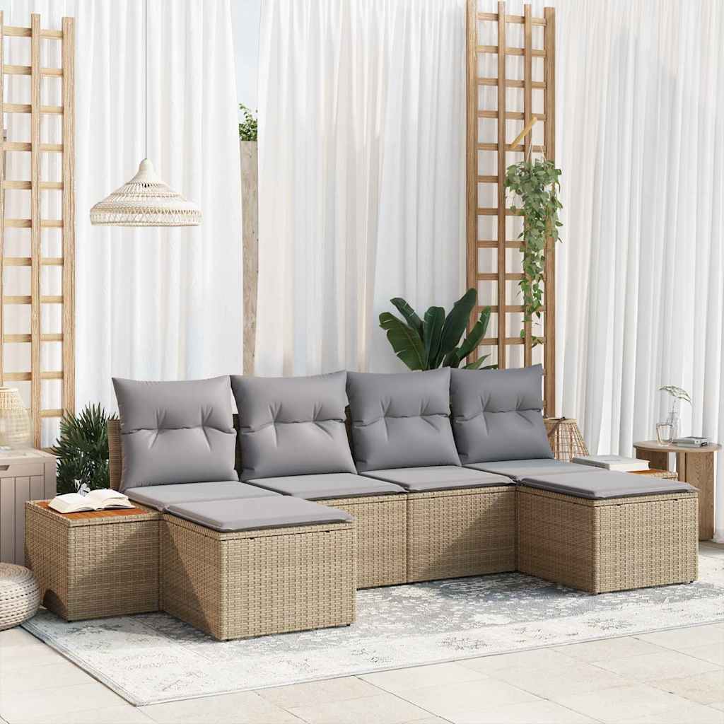 Puutarhasohva Setti 6 pcs Beige ja vaaleanharmaa Poly Rattan