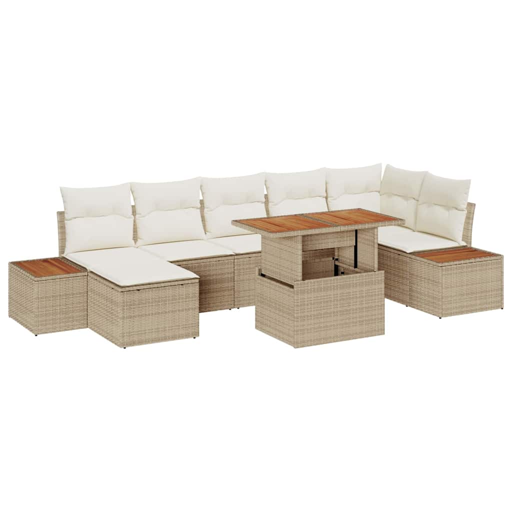 Puutarhasohva Setti säilytystilassa 8 pcs Beige Polyrotangi