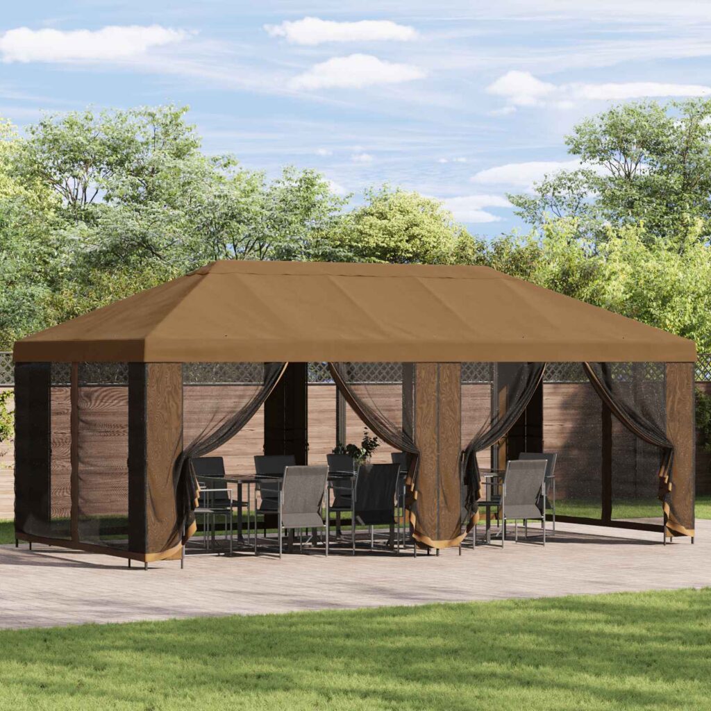 Paviljonki sivuseinillä 6 x 3 m Beige Polyesteri ja teräs 190