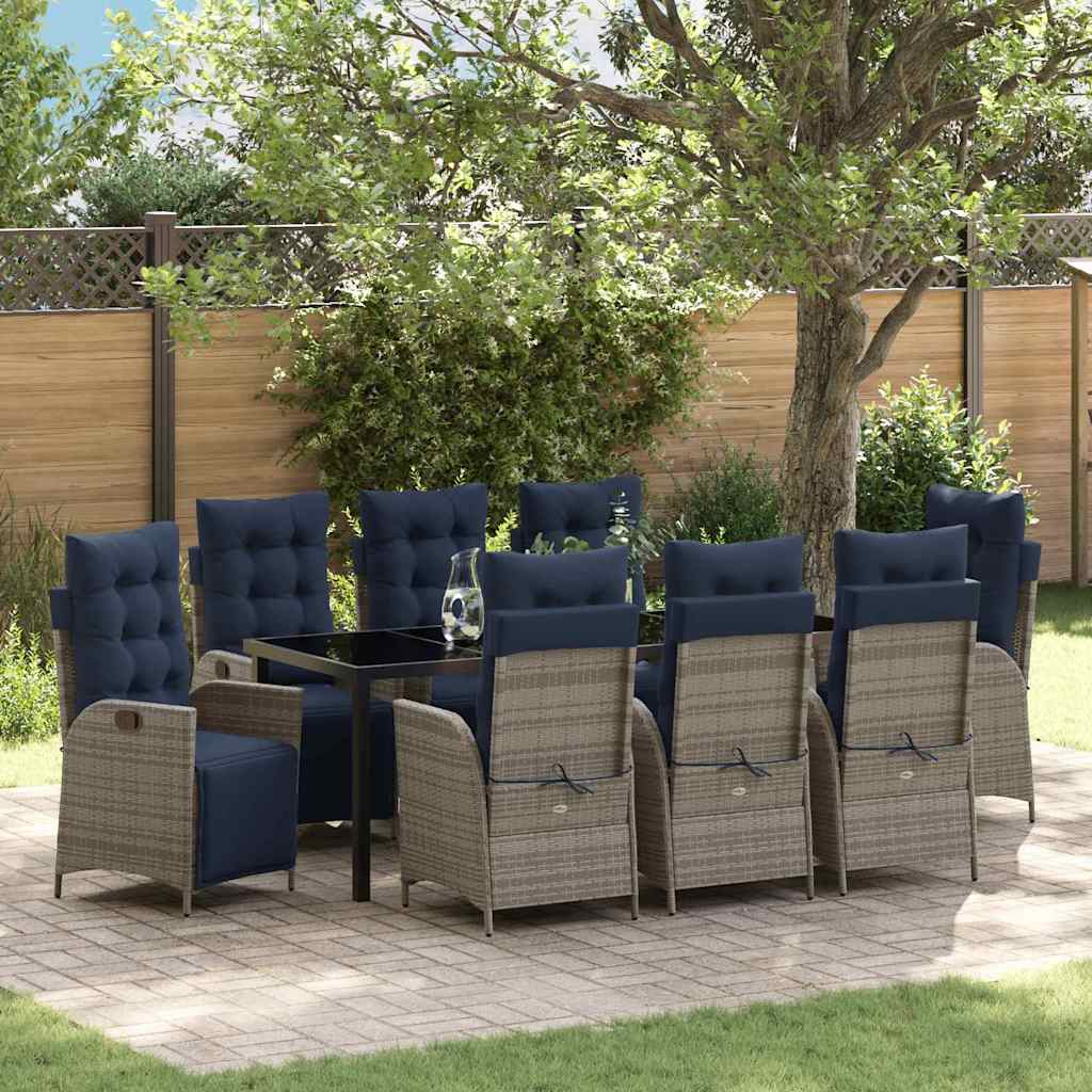 Piharuokailu setti tyynyllä 9 pcs Harmaa ja musta Rottinki