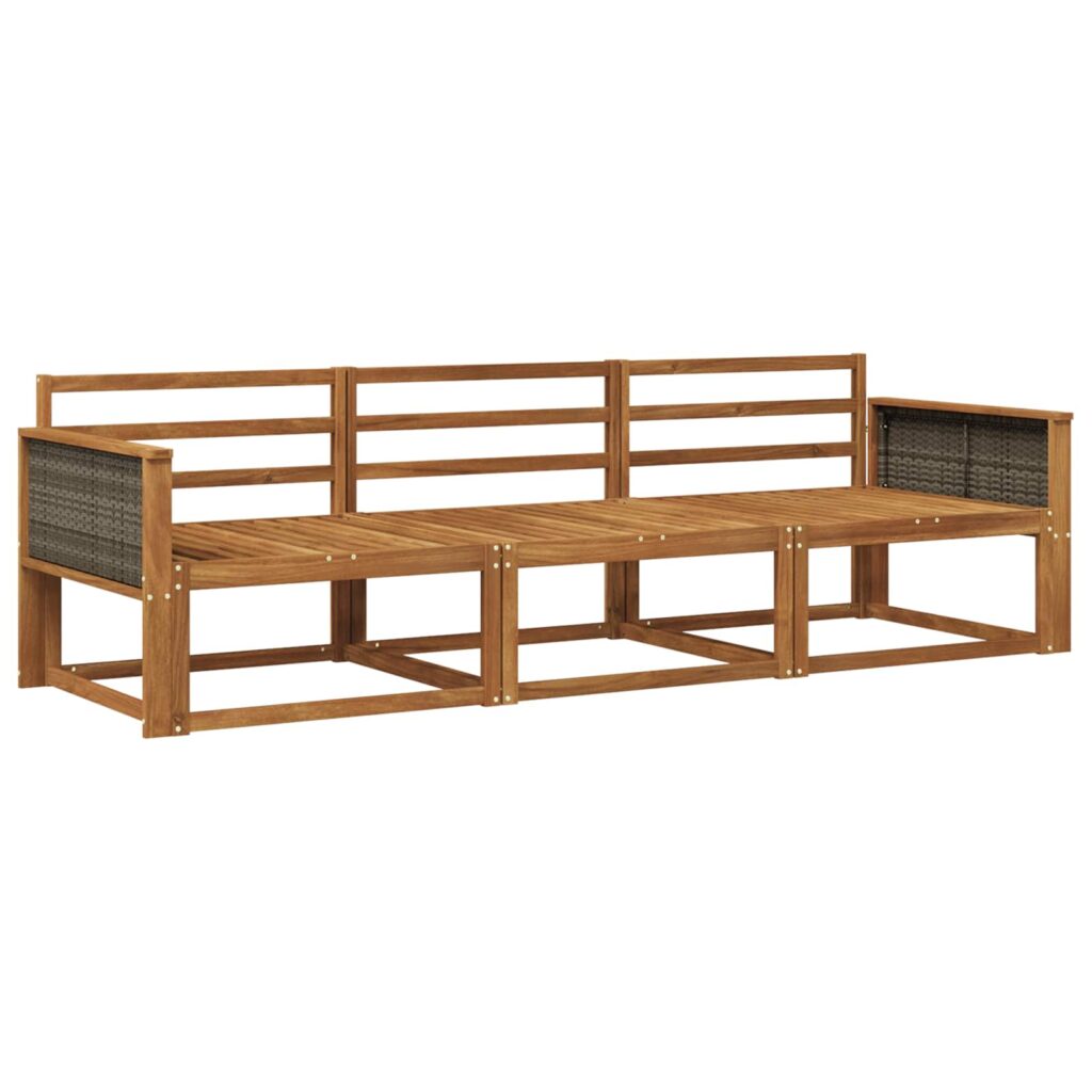 Ulkosohvakokoelma 3 pcs Luonnollinen Tiheä akasiapuu