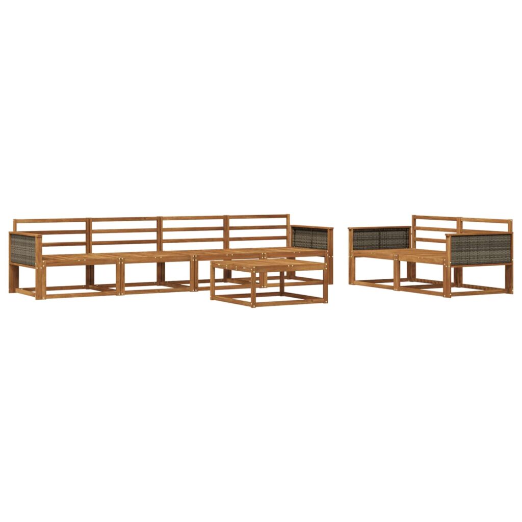 Ulkosohvakokoelma 7 pcs Luonnollinen Tiheä akasiapuu