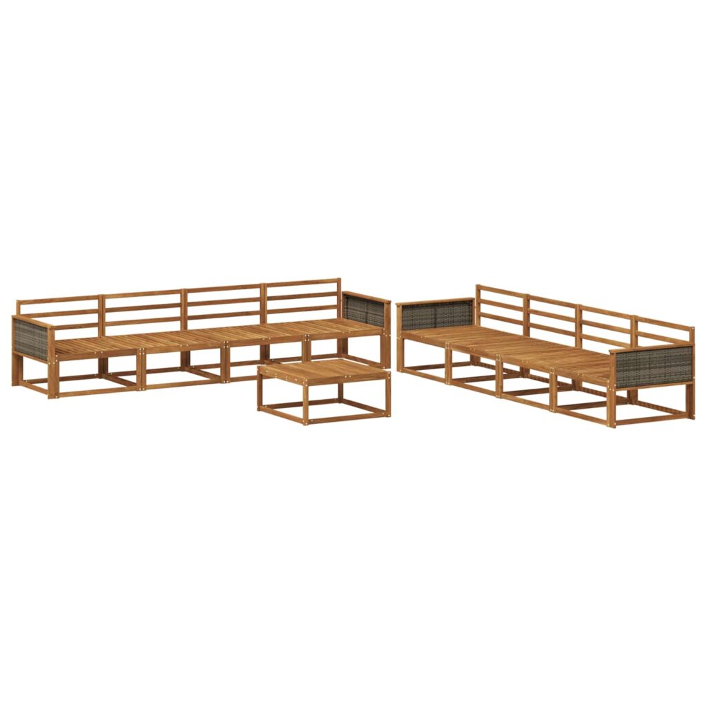 Ulkosohvakokoelma 9 pcs Luonnollinen Tiheä akasiapuu