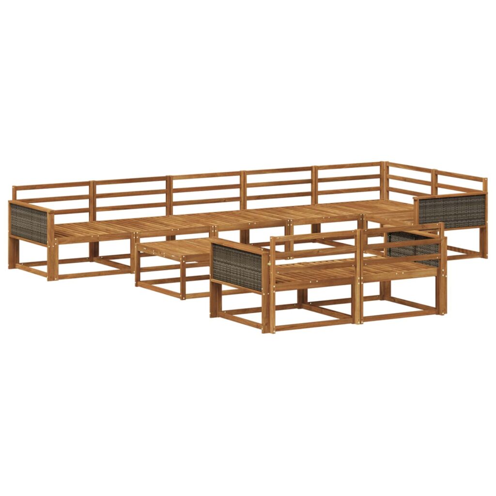 Ulkosohvakokoelma 9 pcs Luonnollinen Tiheä akasiapuu