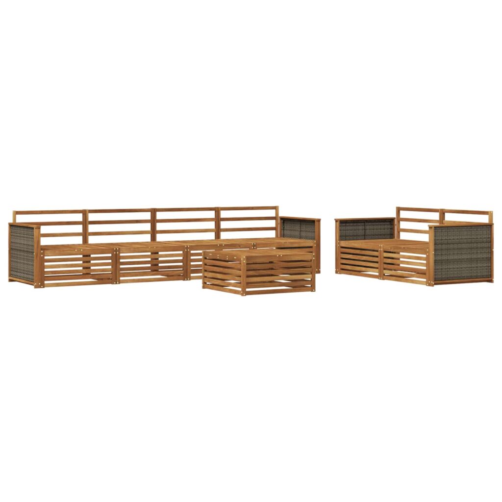 Ulkosohvakokoelma 7 pcs Luonnollinen Tiheä akasiapuu
