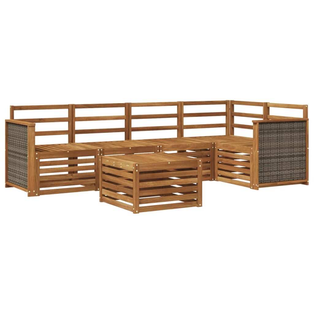 Kulmasohvasetti 5 pcs Luonnollinen Tiheä akasiapuu