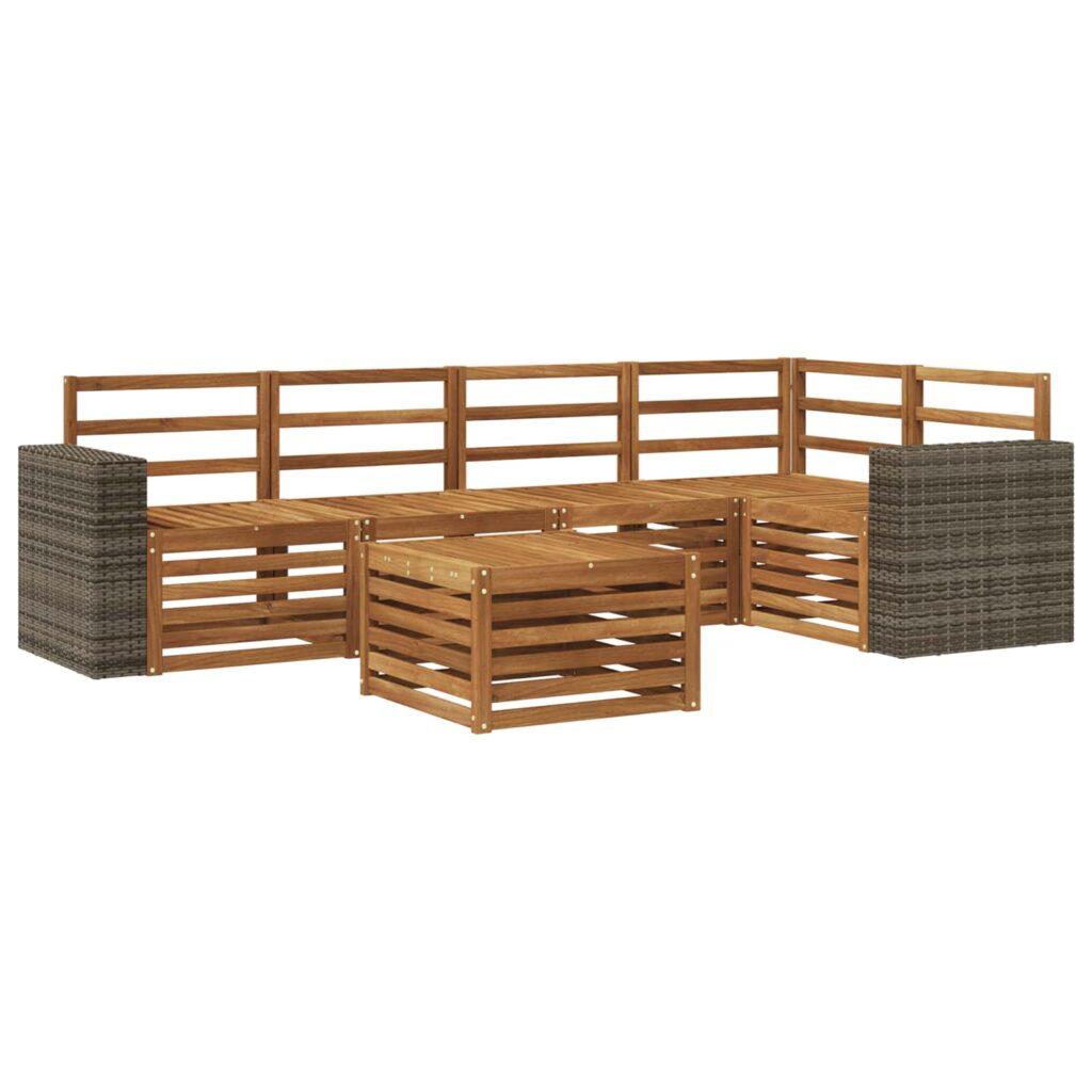 Kulmasohvasetti 6 pcs Luonnollinen Tiheä akasiapuu