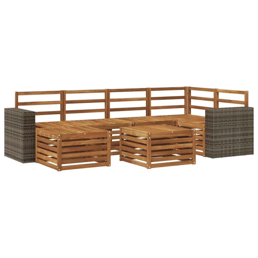 Kulmasohvasetti 6 pcs Luonnollinen Tiheä akasiapuu