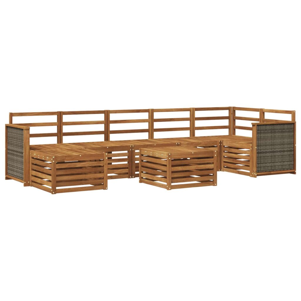 Ulkosohvakokoelma 7 pcs Luonnollinen Tiheä akasiapuu