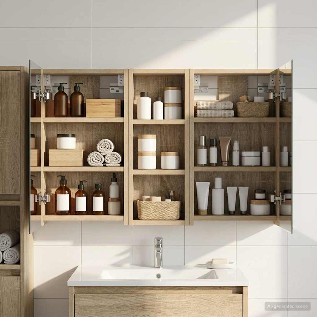 Kylpyhuoneen kaappisetti 3 pcs 80 x 10,5 x 50 cm Tekninen puu