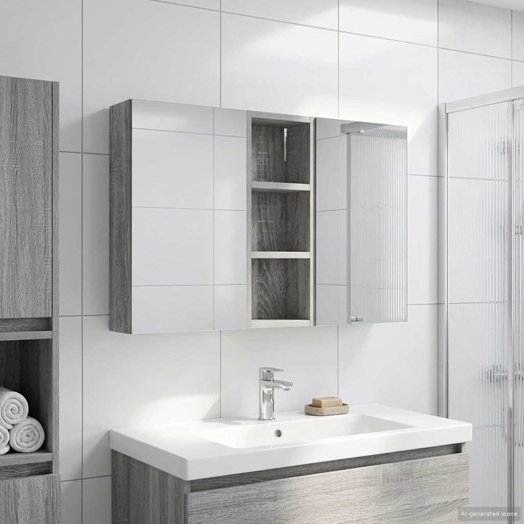 Kylpyhuoneen kaappisetti 3 pcs 80 x 10,5 x 50 cm Tekninen puu