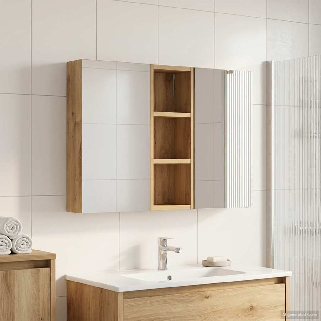 Kylpyhuoneen kaappisetti 3 pcs 80 x 10,5 x 50 cm Tekninen puu