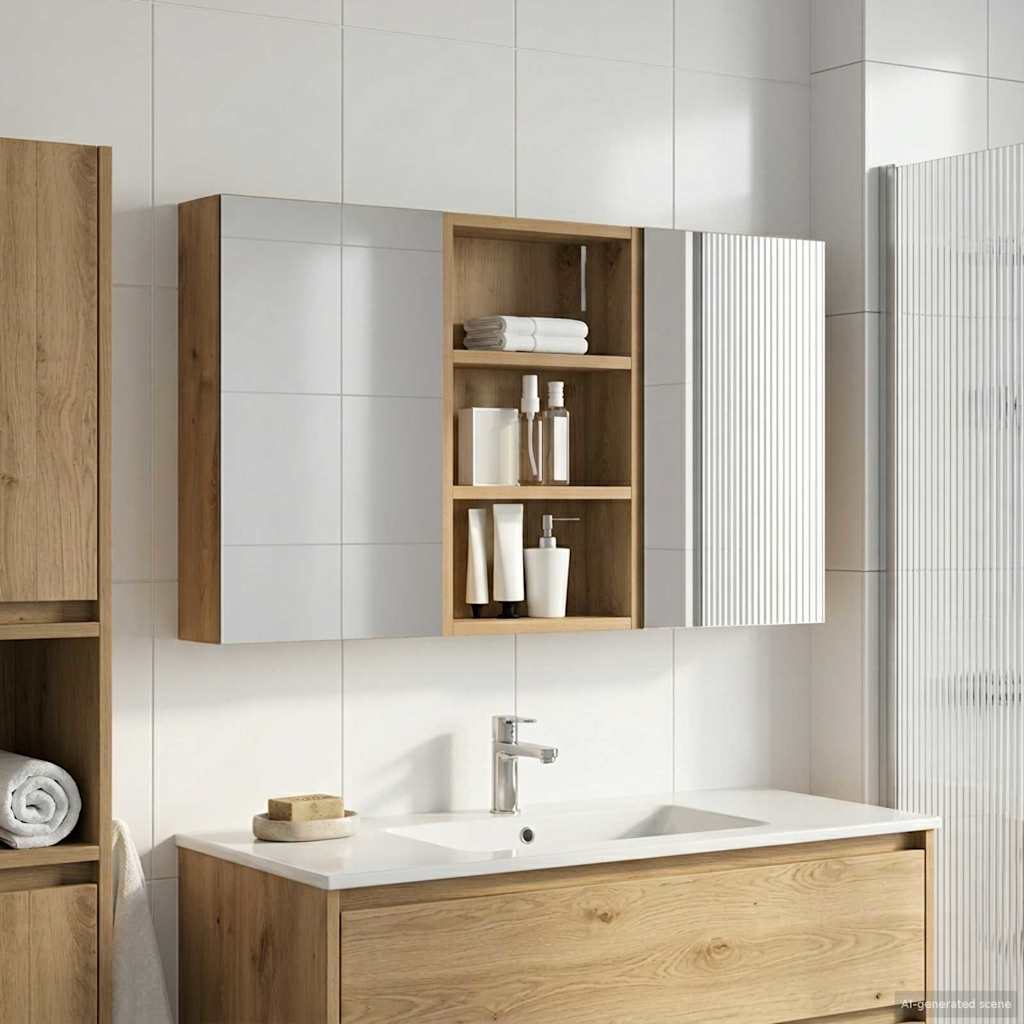 Kylpyhuoneen kaappisetti 3 pcs 90 x 10,5 x 50 cm Tekninen puu