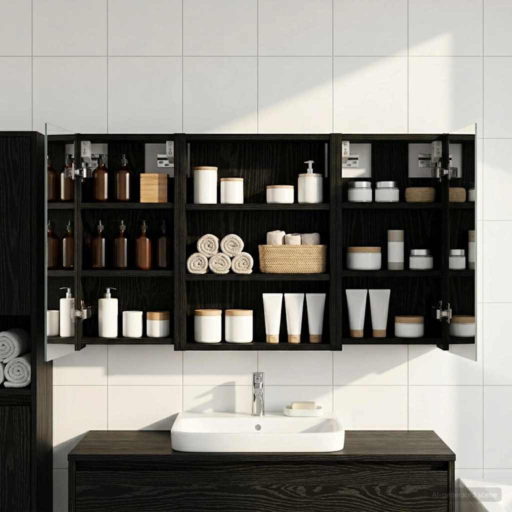 Kylpyhuoneen kaappisetti 3 pcs 100 x 10,5 x 50 cm Tekninen puu