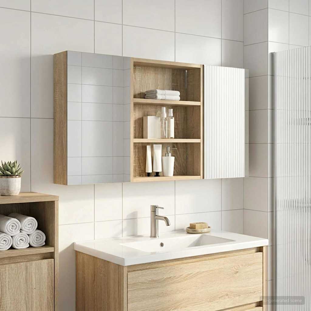 Kylpyhuoneen kaappisetti 3 pcs 100 x 10,5 x 50 cm Tekninen puu