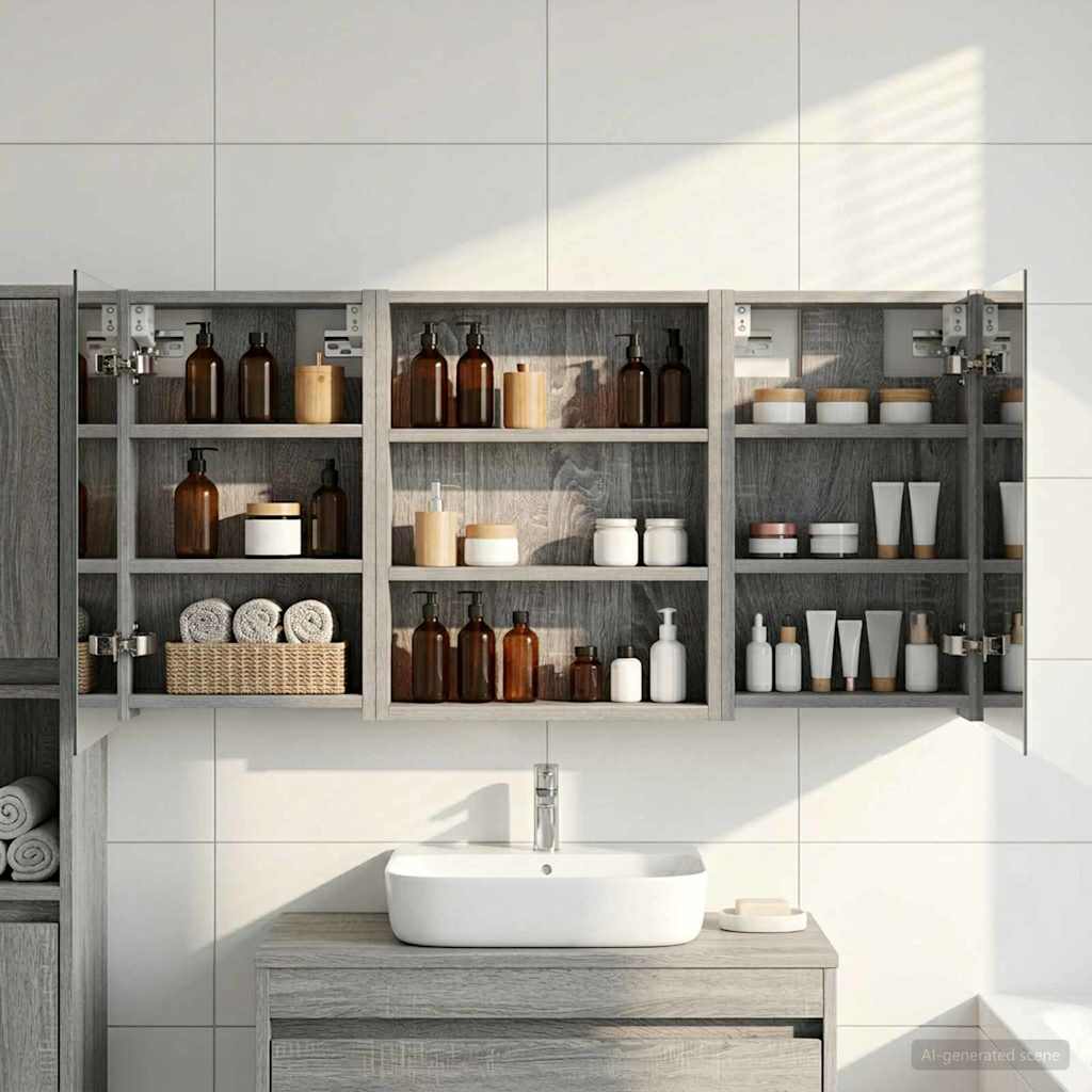 Kylpyhuoneen kaappisetti 3 pcs 100 x 10,5 x 50 cm Tekninen puu