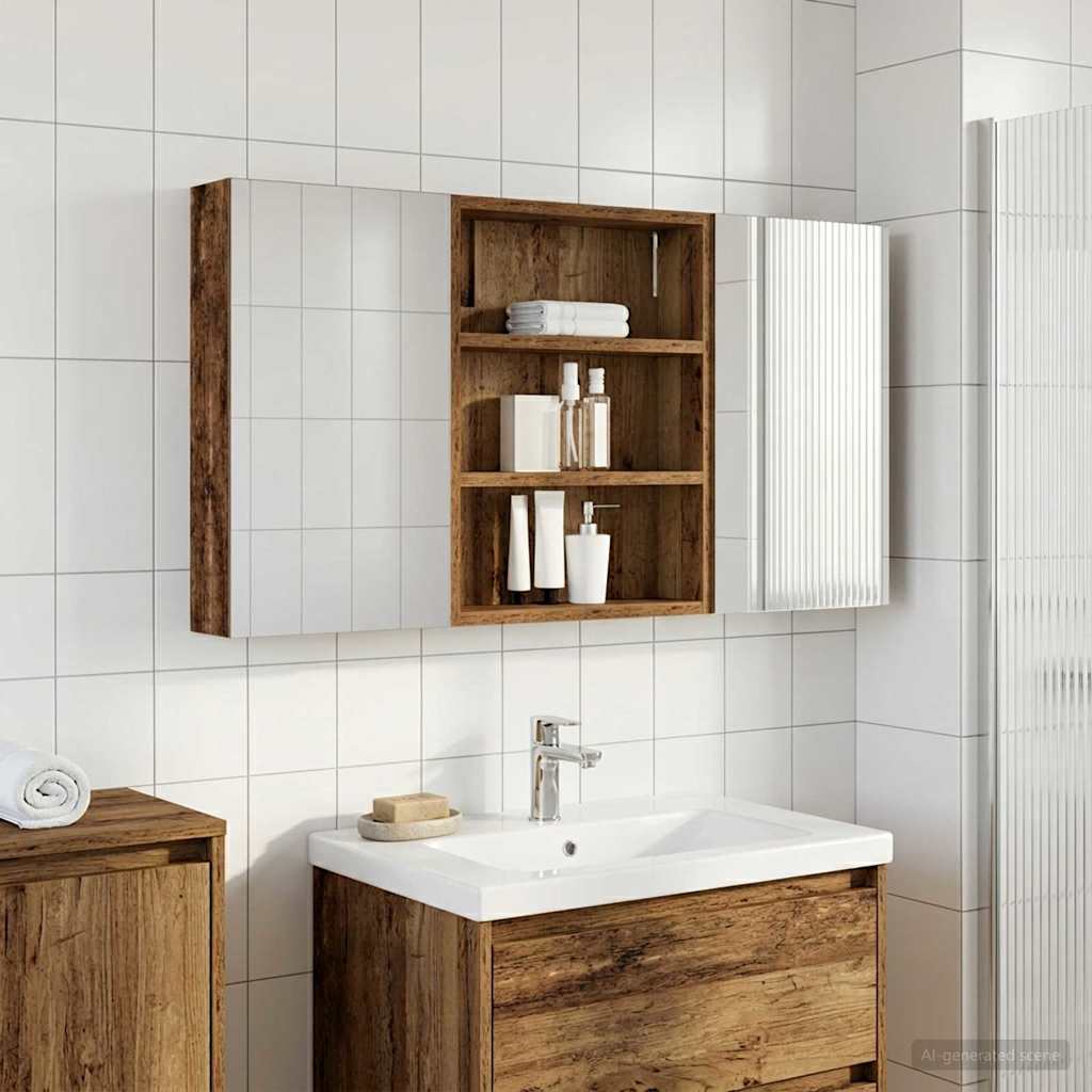 Kylpyhuoneen kaappisetti 3 pcs 100 x 10,5 x 50 cm Tekninen puu