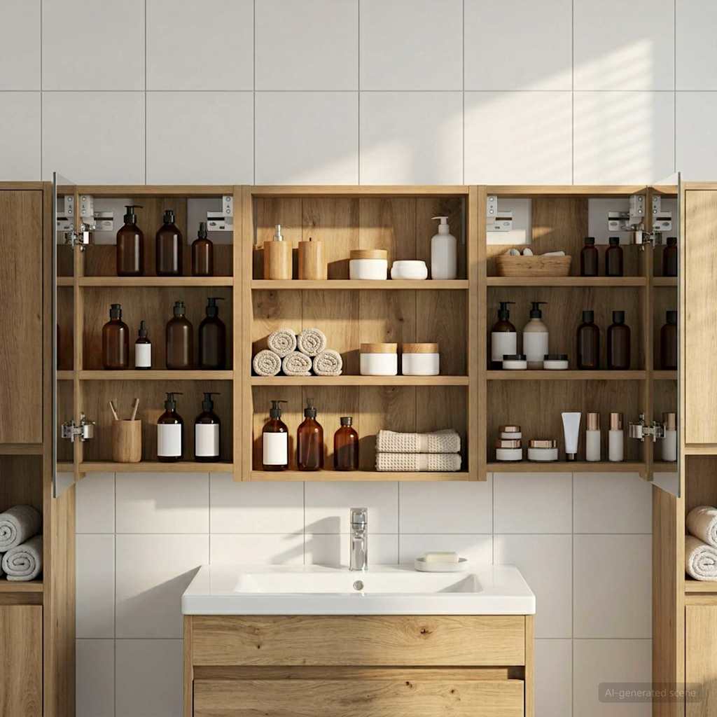 Kylpyhuoneen kaappisetti 3 pcs 100 x 10,5 x 50 cm Tekninen puu