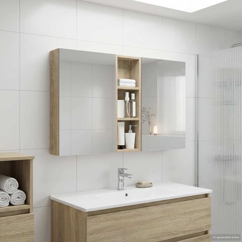 Kylpyhuoneen kaappisetti hyllyllä 3 pcs 100 x 10,5 x 60,5 cm