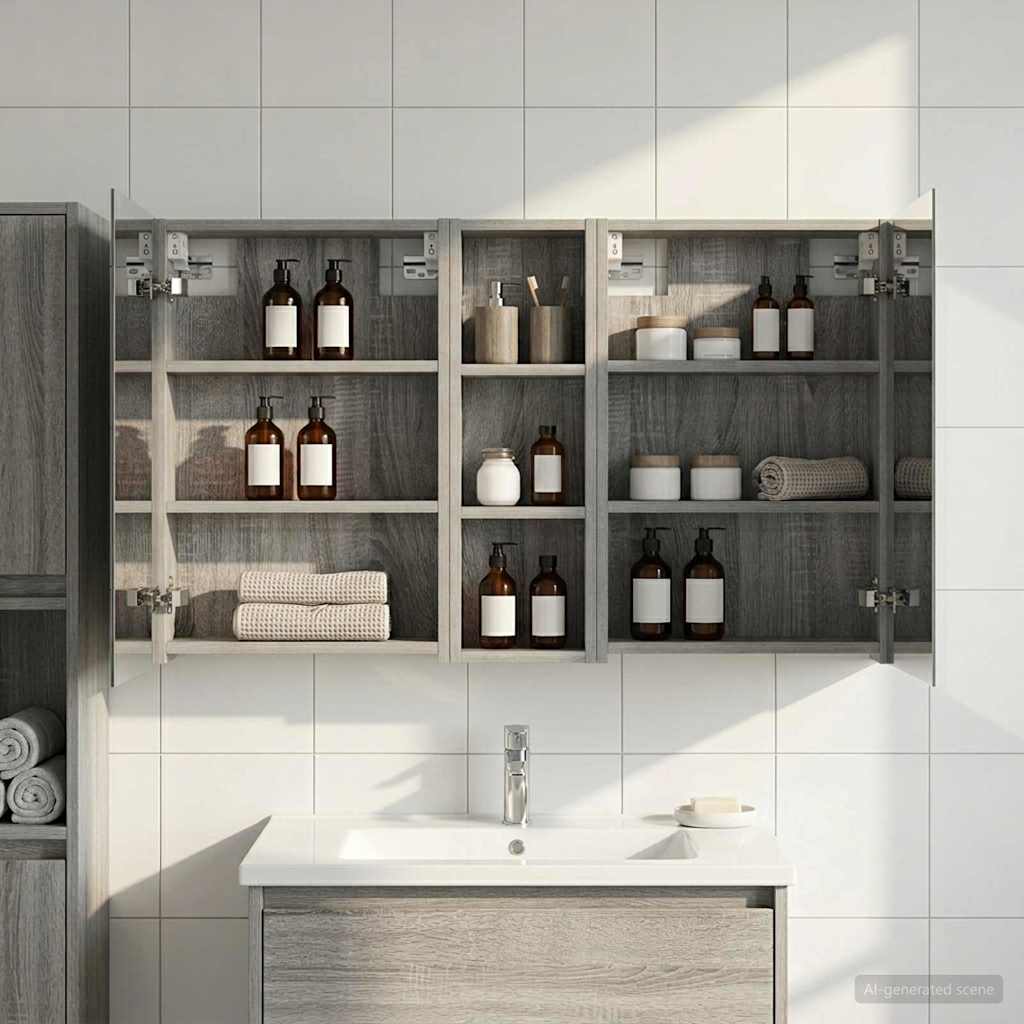 Kylpyhuoneen kaappisetti hyllyllä 3 pcs 100 x 10,5 x 60,5 cm