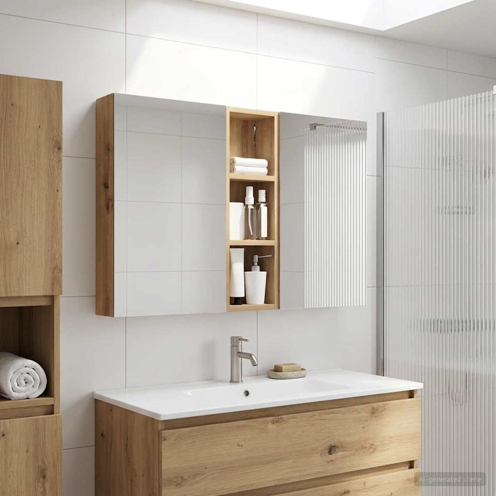 Kylpyhuoneen kaappisetti hyllyllä 3 pcs 100 x 10,5 x 60,5 cm