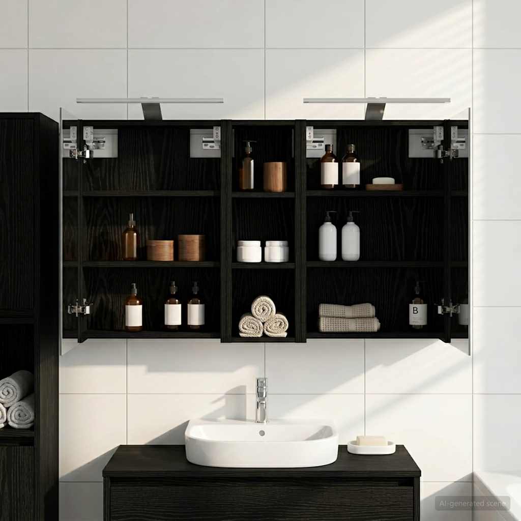 Kylpyhuoneen kaappisetti hyllyllä 3 pcs 100 x 10,5 x 60,5 cm