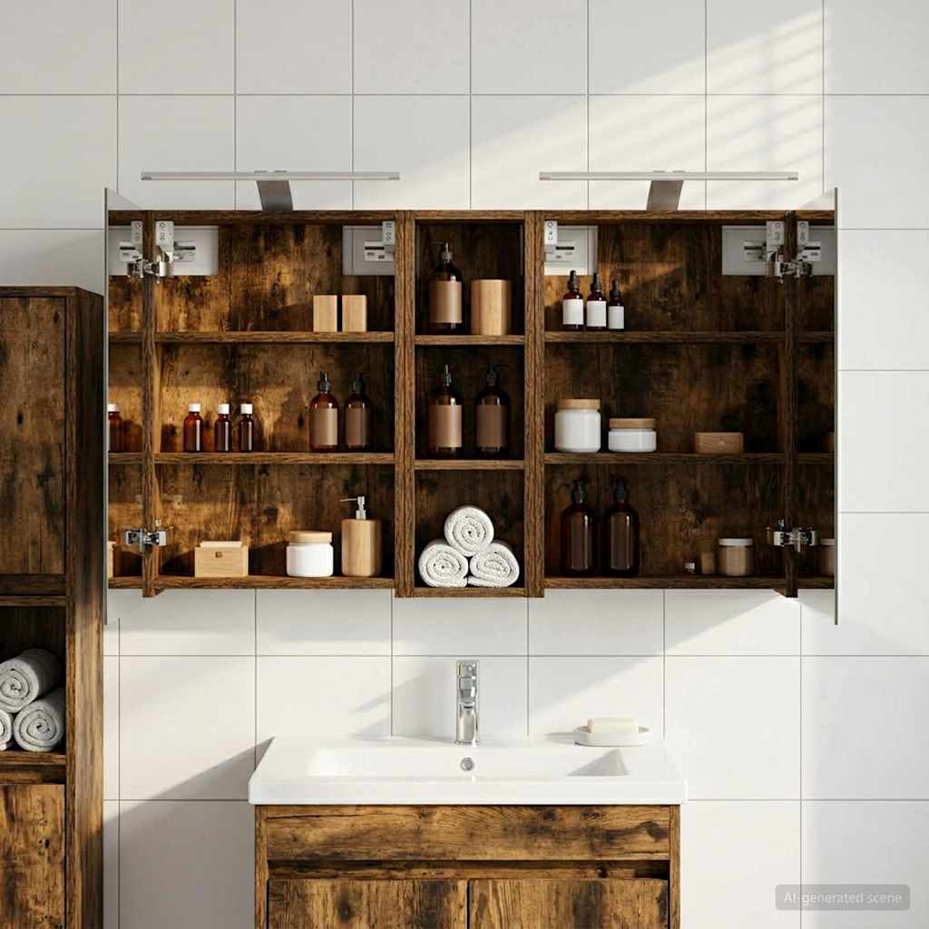 Kylpyhuoneen kaappisetti hyllyllä 3 pcs 100 x 10,5 x 60,5 cm