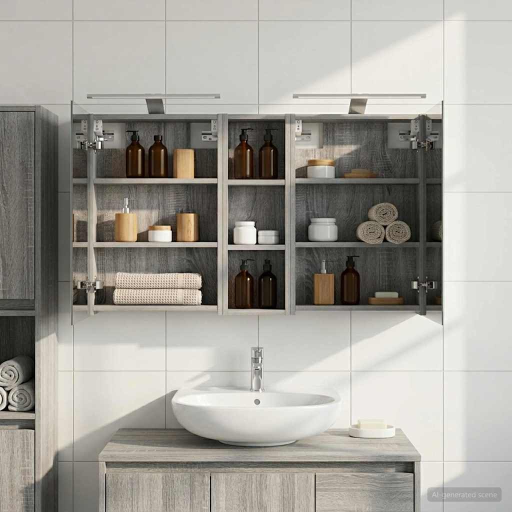 Kylpyhuoneen kaappisetti hyllyllä 3 pcs 100 x 10,5 x 60,5 cm