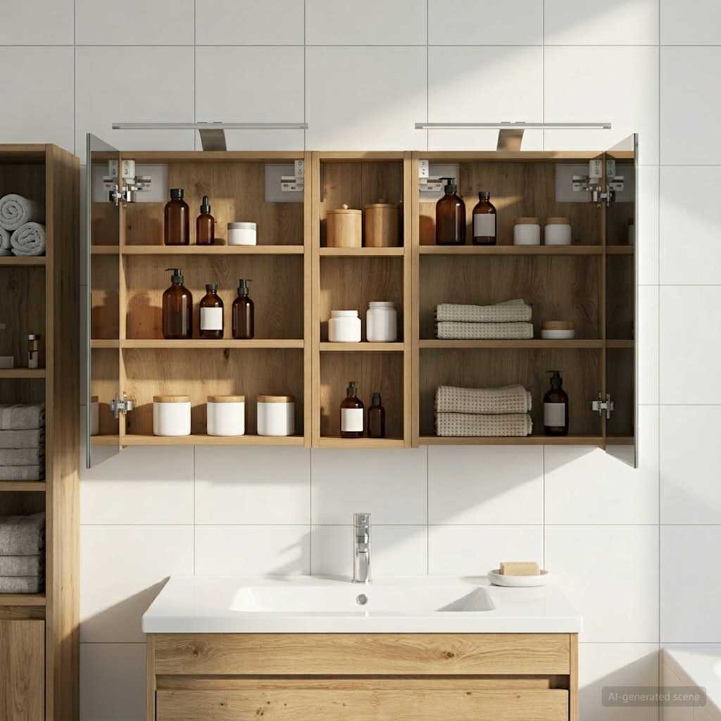 Kylpyhuoneen kaappisetti hyllyllä 3 pcs 100 x 10,5 x 60,5 cm