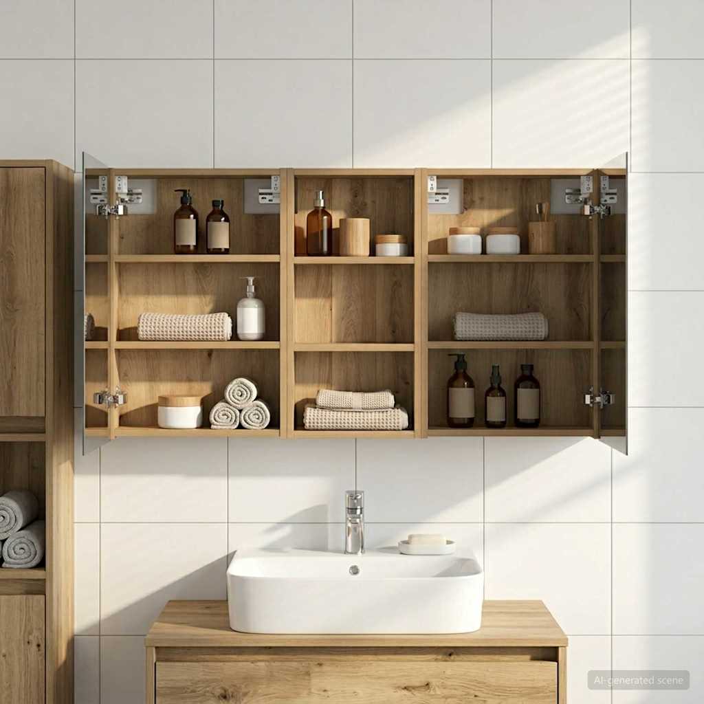 Kylpyhuoneen kaappisetti hyllyllä 3 pcs 110 x 10,5 x 60,5 cm