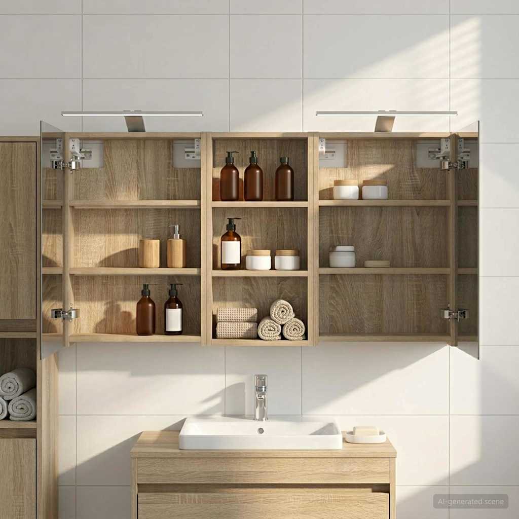 Kylpyhuoneen kaappisetti hyllyllä 3 pcs 110 x 10,5 x 60,5 cm