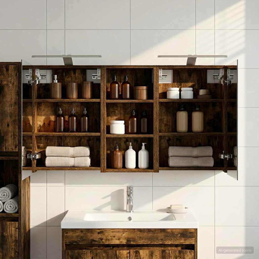 Kylpyhuoneen kaappisetti hyllyllä 3 pcs 110 x 10,5 x 60,5 cm