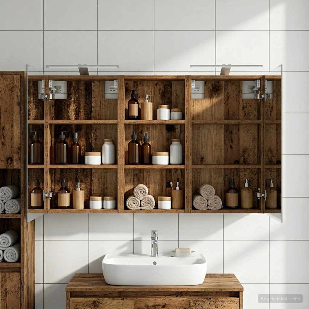 Kylpyhuoneen kaappisetti hyllyllä 3 pcs 110 x 10,5 x 60,5 cm