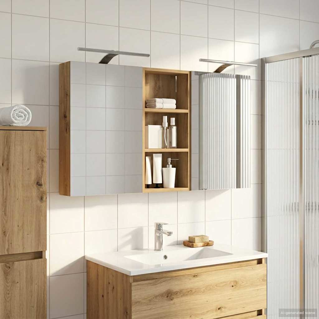 Kylpyhuoneen kaappisetti hyllyllä 3 pcs 110 x 10,5 x 60,5 cm